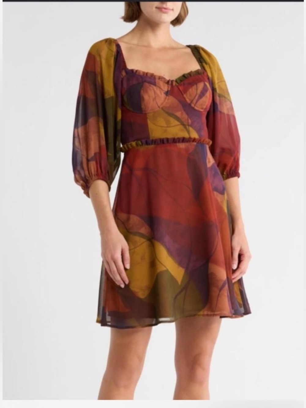 Hutch Women’s Multi-Color Mini Dress with Sleeves Fall Colors Size 4